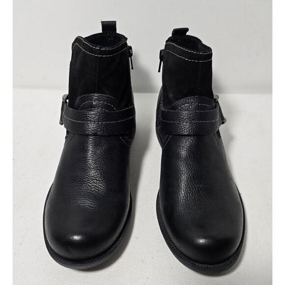 Earth Origins Women Paris Black Leather Zip Up Ankle Boot Strap Size 8 Wide - Picture 2 of 10